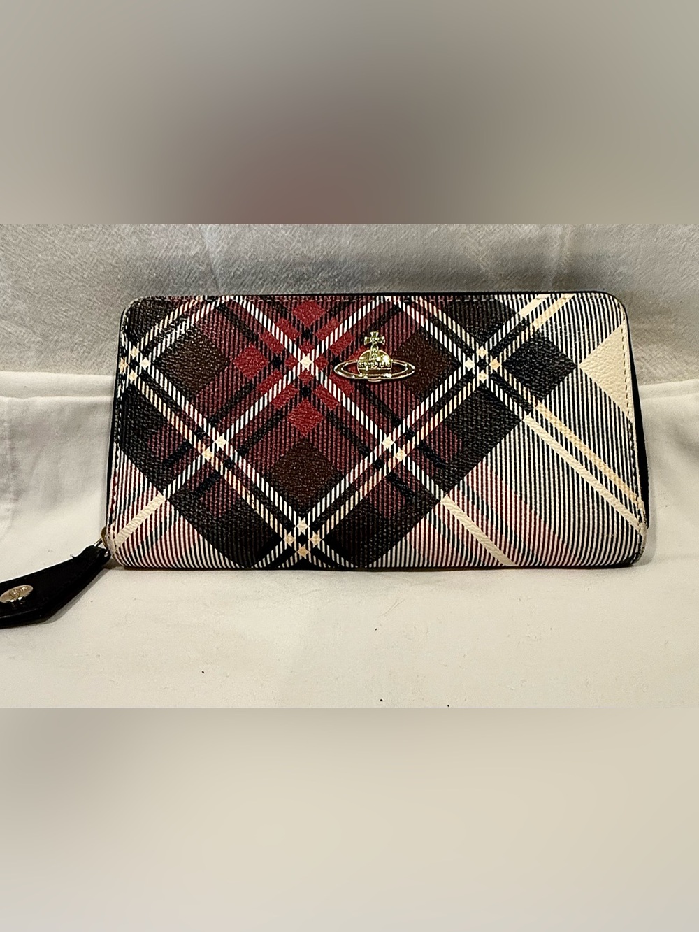 Vivienne Westwood Red Plaid Derby Wallet w/ Gold Orb